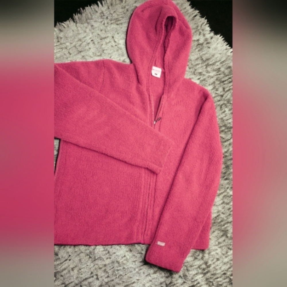 Columbia Sportswear Red Terry Cropped Zippered Hoodie